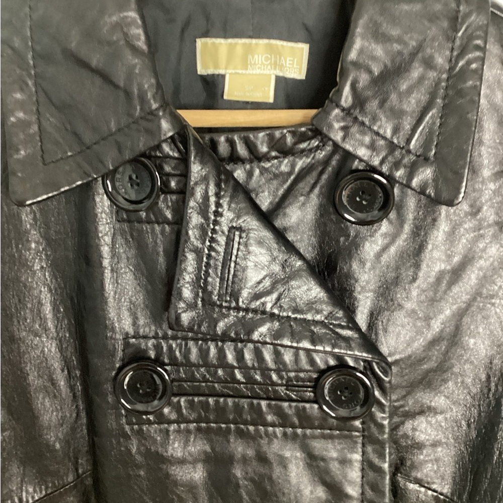 Michael Kors Double-Breasted Black Genuine Leather Jacket S - Picture 3 of 16